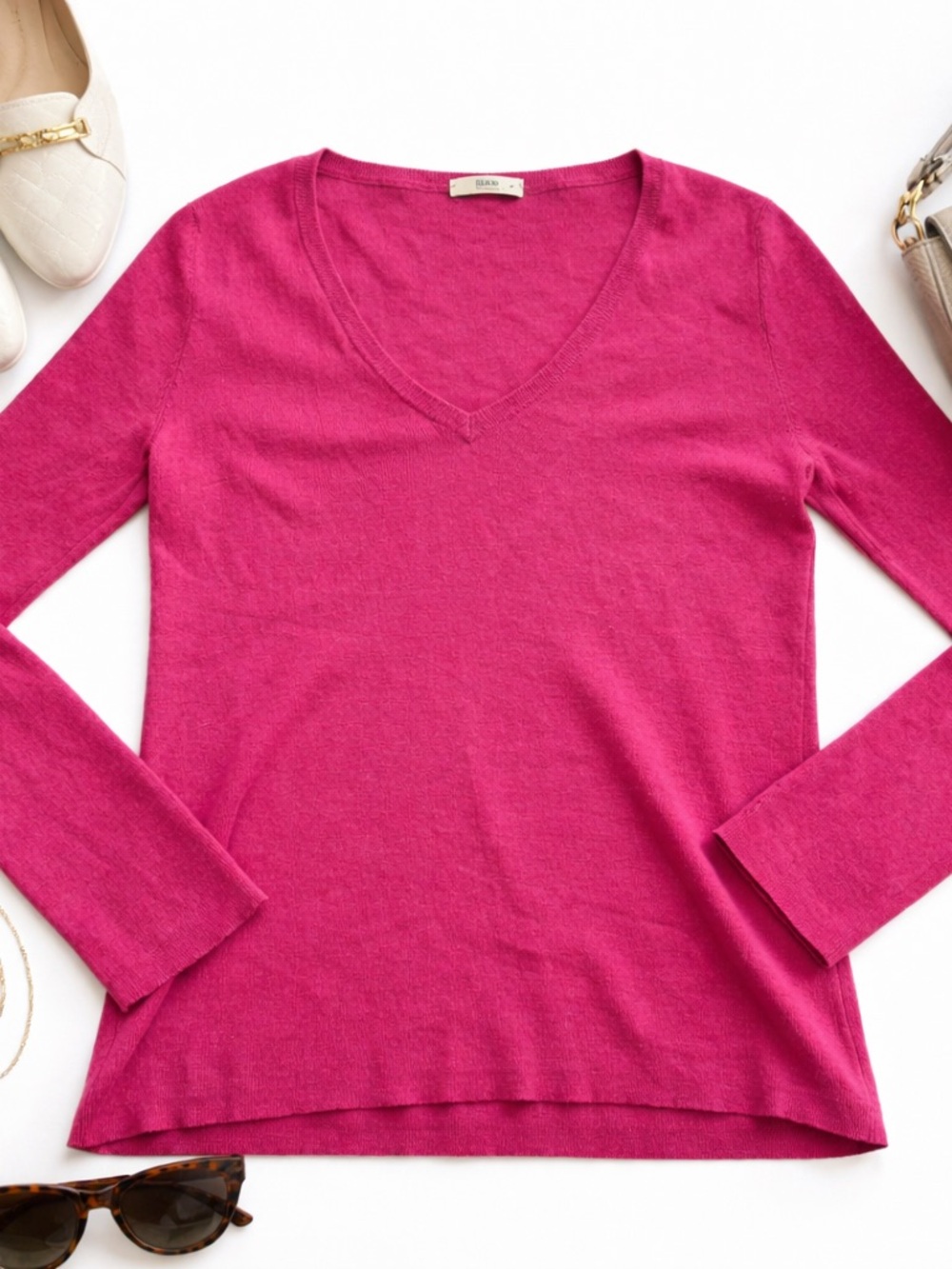 Prada Pink Cashmere Silk V Neck Sweater Lightweight Italy Designer Size 46 GUC